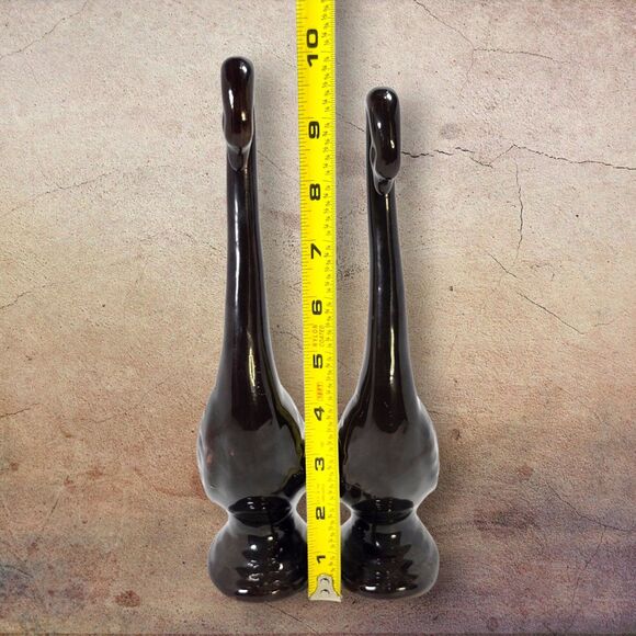 Vintage Japan Redware Pottery Swan Figurines Set 2 Brown Drip Glaze Mid Century - Picture 12 of 12